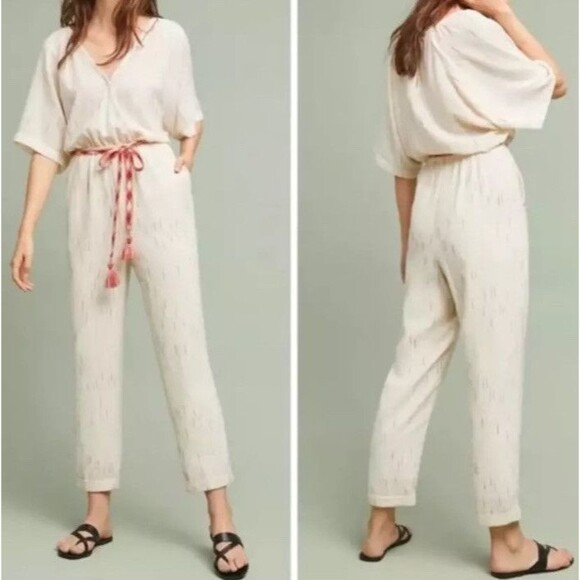 Anthropologie Feather Bone S Soleil Belted Jumpsuit no belt Metallic stripe - Picture 1 of 5